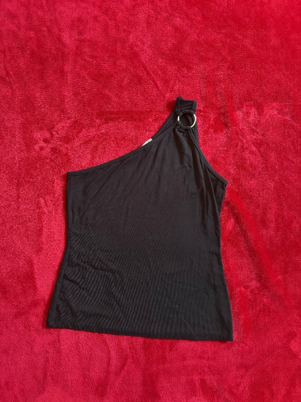 See You Monday Black One-Shoulder Tank Top w/ O-Ring Detail: Size M